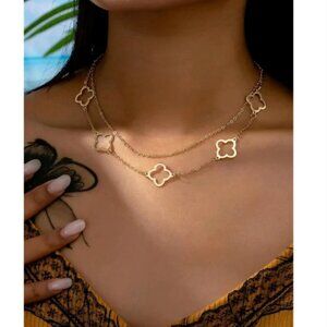 Anthropologie Dainty Layered Clover Pendant Necklace